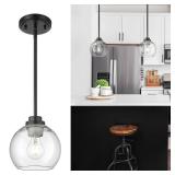 Audickic Pendant Lights Kitchen Island, 7\ Modern Black Hanging Lights Fixtures with Clear Glass Globe Shade, Kitchen Island Lighting for Bathroom, AD-22280-1P-BK-C - Retail: $46in