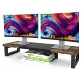 WESTREE Dual Monitor Stand Riser, Wood and Steel Multi-Purpose Desktop Storage Stand for 2 Monitors for Computer, Laptop, Printer, TV, Rustic Brown - Retail: $40