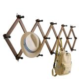 Qiannhee Solid Wood Hat Rack, Expandable Wall Holder with Black 16 Hooks,Brown Accordion Wall Hanger Organizer for baseball caps,Fedora,Space Saver for Entryway,Home Decor