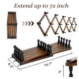 Qiannhee Solid Wood Hat Rack, Expandable Wall Holder with Black 16 Hooks,Brown Accordion Wall Hanger Organizer for baseball caps,Fedora,Space Saver for Entryway,Home Decor