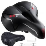 YOUNGDO Bike Seat - Comfortable Gel Foam Padded Leather, Wide Bike Saddle Cushion, Universal Fit, Shock Absorbing, for Women and Men - Retail: $30