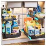 EUHOME Under Sink Organizer, 2 Tier Adjustable Height Under Sink Organizers and Storage, L-Shaped Slide Out Pull Out Cabinet Organizers for Bathroom Kitchen Pantry (2 Pack, Black) - Retail: $40