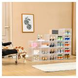 Freebat 6 Pack Closet Organizers and Storage,Clear Stackable Plastic Storage Bins with Lids Magnetic Doors,Clothes Organizers and Storage,Plastic Craft Containers for Wardrobe Kitchen Bathroom Office 