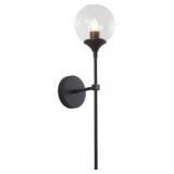 KCO Lighting Mid Century Black Wall Mounted Sconce Round Clear Glass Globe Wall Lamp Minimalist Slim Wall Sconce Light for Hallway Stairs Bathroom Mirror - Retail: $53