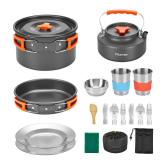 Fitense 22Pcs Camping Cookware Mess Kit for 2, Lightweight Camping Kitchen Pots and Pans Set, Portable Camping Essentials for Backpacking, Camping Cooking Hiking and Picnic - Retail: $36