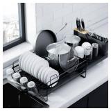 Kitsure Large Dish Drying Rack - Extendable Dish Rack, Multifunctional Dish Rack for Kitchen Counter, Anti-Rust Dish Drainers with Cutlery and Cup Holders 19.2\-26.7\in L x 12.9\in W, Black - Retail: 