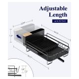 Kitsure Large Dish Drying Rack - Extendable Dish Rack, Multifunctional Dish Rack for Kitchen Counter, Anti-Rust Dish Drainers with Cutlery and Cup Holders 19.2\-26.7\in L x 12.9\in W, Black - Retail: 