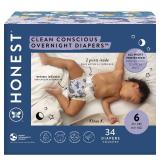 The Honest Company Clean Conscious Overnight Diapers for Sensitive Skin, Hypoallergenic Fragrance-Free Baby Diapers, Cozy Cloud and Star Signs Design, Club Box, Size 6 (35+ lbs), 34 Count - Retail: $3