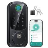 Smart Locks for Front Door, Fingerprint Keyless Entry Door Lock with Security Smart Deadbolt and Touchscreen Keypad, App Control, Auto Lock, Easy Install, Matte Black, (2025 Upgrade) - Retail: $50
