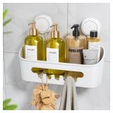 LEVERLOC Shower Caddy Suction Cup, Shower Organizer Removable Bathroom Shelf, Storage Suction Powerful Max Hold 22lbs Bathroom Caddy Waterproof Holder, White - Retail: $16