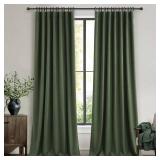 QJmydeco Dark Green Curtains 84 Inches Long, Blackout Spring Curtains for Living Room Cooling Heat Reflective Linen Look Vintage Drapes for Bedroom Back Tab Pleated (Olive,2Panels W50 xL84) - Retail: 