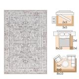 jinchan Vintage Area Rug 3x5 for Entryway - Machine Washable Stain Resistant Non-Slip Low Pile Ultra-Thin Floral Print Indoor Rug for Kitchen Bedroom Living Room (3x5ft,Taupe) - Retail: $35