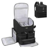 Relavel Makeup Backpack Large Makeup Bag with 3 Clear Set Bags, Dual Layer Professional Cosmetic Organizer Travel Train Case Makeup Artist Kit with Adjustable Dividers and Easy to Clean Lining, Black 