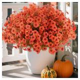 Hananona 36 Pcs Artificial Mum Flowers for Outdoors, Faux Fall Mums Silk Flower for Outside, Fake Orange Flowers for Fall Patio Front Door Planter Autumn Halloween Home Decorations (36, Orange) - Reta