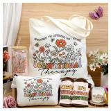 Funnymoom 6 Pcs Christmas Occupational Therapy Appreciation Gifts for Women, Thank You OT with17 oz Glass Cup Canvas Tote Makeup Bag, Xmas Birthday Gifts Set for Occupational Therapist - Retail: $24