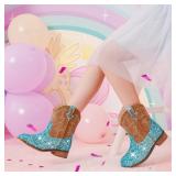 Motasha Toddler Girls Cowgirl Boots Blue Cowboy Boot for Big Kids Western Ankle Boys Cowgirl Boot Size 2 Horse Riding Shoes Birthday Party Wedding (M7110 Se Blue 2) - Retail: $24