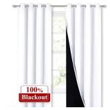 NICETOWN 100percent Blackout Window Curtain Panels, Cold and Full Light Blocking Drapes with Black Liner for Nursery, 84 inches Drop Thermal Insulated Draperies (White, 2 Pieces, 52 Wide Each Panel) -