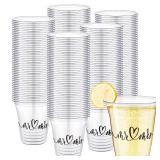 Dandat 200 Pack Disposable Wedding Plastic Cups Bulk 10oz Wedding Reception Cup Disposable Clear Plastic Glasses for Reception Supplies Bridal Shower Anniversary Birthday Party(Mr and Mrs) - Retail: $