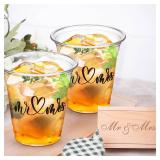 Dandat 200 Pack Disposable Wedding Plastic Cups Bulk 10oz Wedding Reception Cup Disposable Clear Plastic Glasses for Reception Supplies Bridal Shower Anniversary Birthday Party(Mr and Mrs) - Retail: $