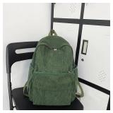 Aesthetic Backpack Cute Backpack Corduroy Backpack School Supplies Laptop Bag for Teens Girls Women Students Solid Color(Green) - Retail: $21