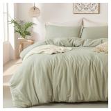 MILDLY Super Soft Duvet Cover - 100percent Washed Microfiber October Mist Sage Comforter Cover Set 3 Pieces with Zipper Closure and Corner Ties (No Comforter) - Retail: $33