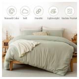 MILDLY Super Soft Duvet Cover - 100percent Washed Microfiber October Mist Sage Comforter Cover Set 3 Pieces with Zipper Closure and Corner Ties (No Comforter) - Retail: $33