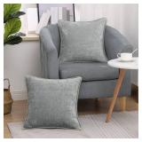 decorUhome Chenille Soft Throw Pillow Covers 18x18 Set of 2, Farmhouse Velvet Neutral Decorative Euro Pillow Covers with Stitched Edge for Couch Sofa Bed Home Decor, Neutral Gray - Retail: $21