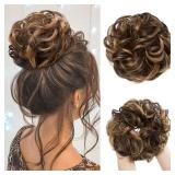 CJL HAIR Large Messy Bun Hair Piece Wavy Curly Scrunchies Synthetic Chignon Ponytail Hair Extensions Thick Updo Hairpieces for Women Dark BrownGolden Blonde - Retail: $10
