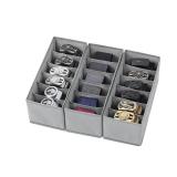 Coorganisers 3 Packs Fabric Belt Organizer for Closet and Drawer, Foldable 6 Grids Dresser Drawer Organizers, Belt Tie Holder, Tie Box-Grey - Retail: $20