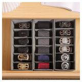 Coorganisers 3 Packs Fabric Belt Organizer for Closet and Drawer, Foldable 6 Grids Dresser Drawer Organizers, Belt Tie Holder, Tie Box-Grey - Retail: $20