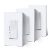 BESTTEN Super Slim Dimmer Light Switch, Quiet Rocker, Max 300W LED, CFL, 600W Incandescent, Single Pole or 3 Way Dimmable Switch with Screwless Wallplate, ETL Listed, 3 Pack, White - Retail: $28