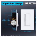 BESTTEN Super Slim Dimmer Light Switch, Quiet Rocker, Max 300W LED, CFL, 600W Incandescent, Single Pole or 3 Way Dimmable Switch with Screwless Wallplate, ETL Listed, 3 Pack, White - Retail: $28