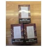 BESTTEN Super Slim Dimmer Light Switch, Quiet Rocker, Max 300W LED, CFL, 600W Incandescent, Single Pole or 3 Way Dimmable Switch with Screwless Wallplate, ETL Listed, 3 Pack, White - Retail: $28