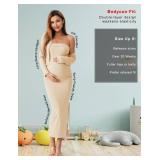 QUNISY 2 Piece Maternity Dress Cardigan Set, Strapless Bodycon Maxi Tube Dresses Long for Baby Shower Photoshoot Formal, Champagne S - Retail: $40