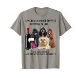 A Woman Cannot Survive On Wine Alone American Cocker Spaniel T-Shirt WHITE NOT GRAY XL - Retail: $16