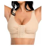FeelinGirl Women Front Closure Post Surgery Compression Everyday Bras for Mastectomy Support with Adjustable Straps Wirefree Skin L - Retail: $28