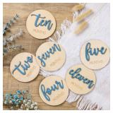Baby Monthly Milestone Discs for Boy: Milestone Marker Circles Wooden Cards from 1-12 Months for Photo Props - Newborn Age Signs for Gifts - Retail: $10
