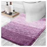 OLANLY Luxury Toilet Rugs U-Shaped 24x20, Extra Soft and Absorbent Microfiber Bathroom Rugs, Non-Slip Plush Shaggy Bath Mat, Machine Wash Dry, Contour Bathroom Mats for Toilet Base, Pinkish-Purple - R