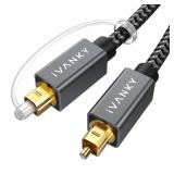IVANKY Optical Audio Cable 15ft4.5M Long Digital Audio Optical Cable for Soundbar, SPDIF Toslink Fiber Optic Cord [Braided, Gold-Plated Connectors, CL3 Rated] for TV, Samsung, XboxPS4, Sonos-Grey - Re