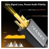 IVANKY Optical Audio Cable 15ft4.5M Long Digital Audio Optical Cable for Soundbar, SPDIF Toslink Fiber Optic Cord [Braided, Gold-Plated Connectors, CL3 Rated] for TV, Samsung, XboxPS4, Sonos-Grey - Re
