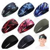Zhanmai 8 Pieces Boys Headbands Athletic Sweatbands Kids Sports Wicking Breathable Headbands Elastic Girls Boys for Football Basketball Running Exercise(Vigorous Style) - Retail: $10