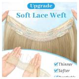 KooKaStyle Invisible Wire Hair Extensions Long Straight Layered Synthetic with Transparent Headband Adjustable Size 6 Secure Clips Hairpieces for Women(20 Inch, H1860A#Beige Blonde) - Retail: $20