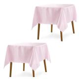 P Pothuiny 2 Pack Light Pink Satin Tablecloth 54 x 54 Inches Square Table Cloth Overlay Satin Table Cover Bright Smooth Fabric Decoration for Wedding Banquet Party Dining - Retail: $10