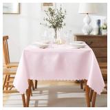 P Pothuiny 2 Pack Light Pink Satin Tablecloth 54 x 54 Inches Square Table Cloth Overlay Satin Table Cover Bright Smooth Fabric Decoration for Wedding Banquet Party Dining - Retail: $10