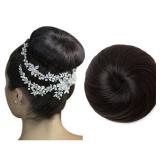SARLA Black Brown Hair Bun Extension Updo Drawstring Ballet Buns Hair Pieces for Women Lady Synthetic Donut Chignon - Retail: $10