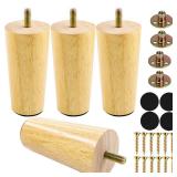 Yaliuliu 4 Inches Round Solid Wood Furniture Legs Set of 4, Natural Wooden Replacement Feet with Threaded 516