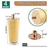 Yaliuliu 4 Inches Round Solid Wood Furniture Legs Set of 4, Natural Wooden Replacement Feet with Threaded 516