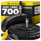 Ultraverse Bike Inner Tube for 700x23-25c, 28 inch Bicycle Wheel Sizes with 48mm Presta Valve - Butyl Rubber Tubes for Road and Gravel Bikes - 2 Tubes with 2 tire levers Included - Retail: $16
