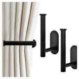2 Pack Adhesive Metal Curtain Hooks and Tiebacks - No Drill L Shaped Holdbacks, Wall Holders for Drapes - Black Decorative Decor for Home Office - Retail: $10