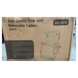 26-inch Gray Zero Gravity Chair with Removable Cushion - Retail: $45